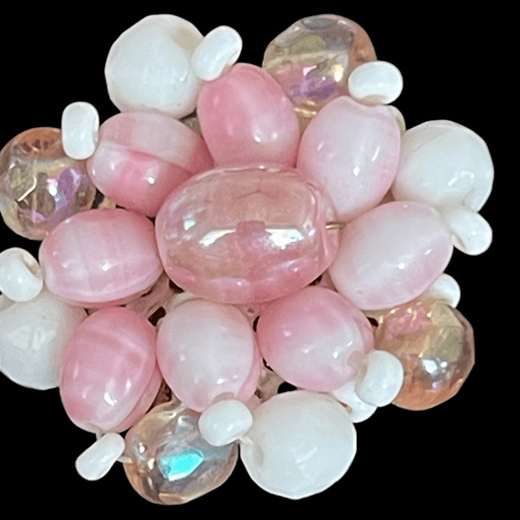 Signed West Germany Pink Glass Beaded Earrings Clip On VTG Beautiful Ballet Core - Picture 4 of 6